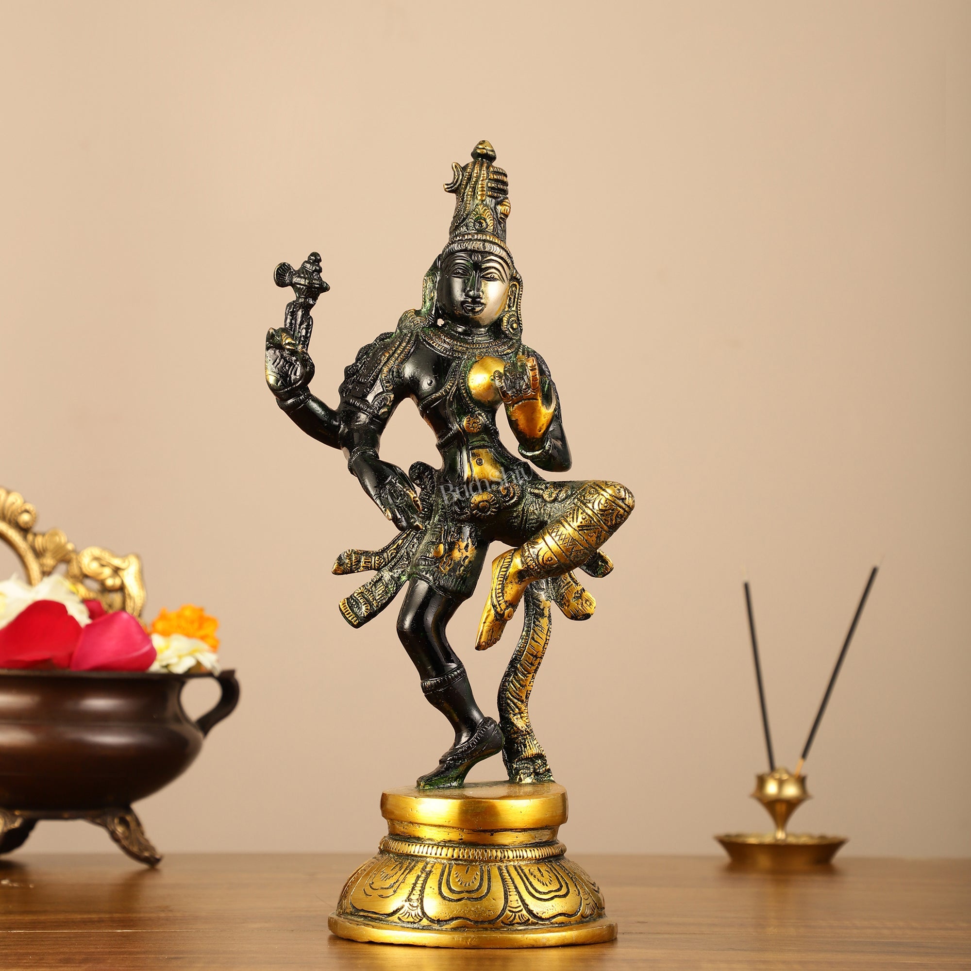 Handcrafted Brass Ardhanarishvara Statue - 12" Glossy Black – Budhshiv.com