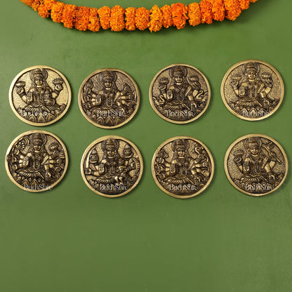 Brass Superfine Ashtalakshmi Round Wall Hangings Set - 4x4 inch - Budhshiv.com