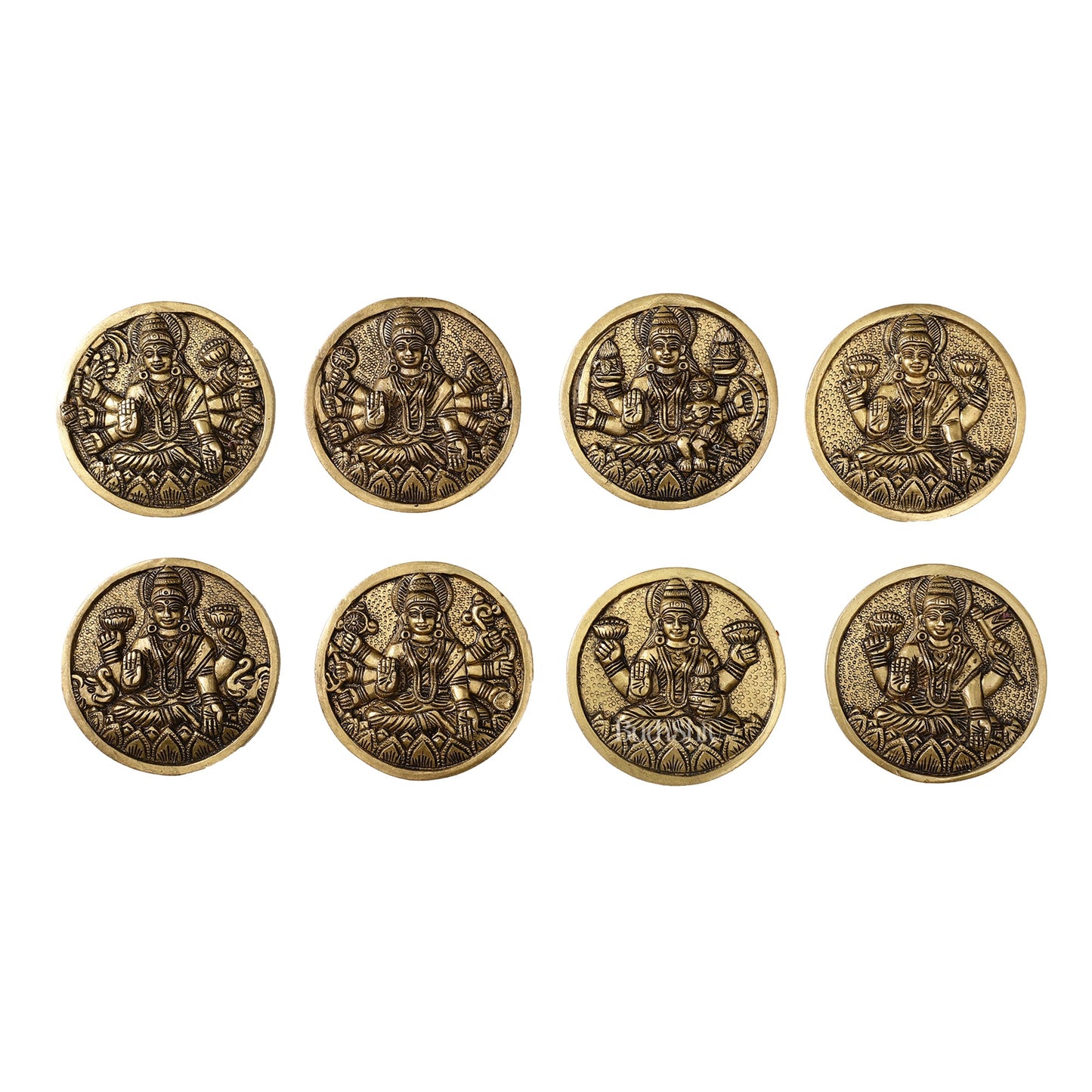 Brass Superfine Ashtalakshmi Round Wall Hangings Set - 4x4 inch - Budhshiv.com