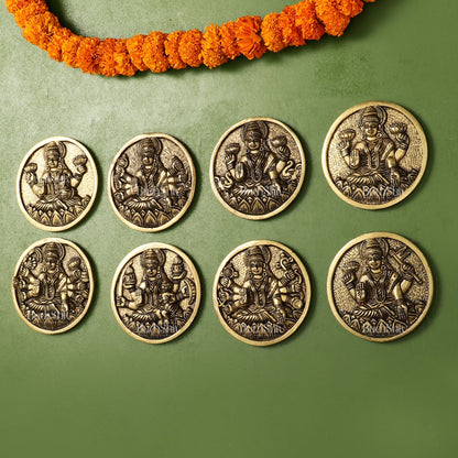 Brass Superfine Ashtalakshmi Round Wall Hangings Set - 4x4 inch - Budhshiv.com