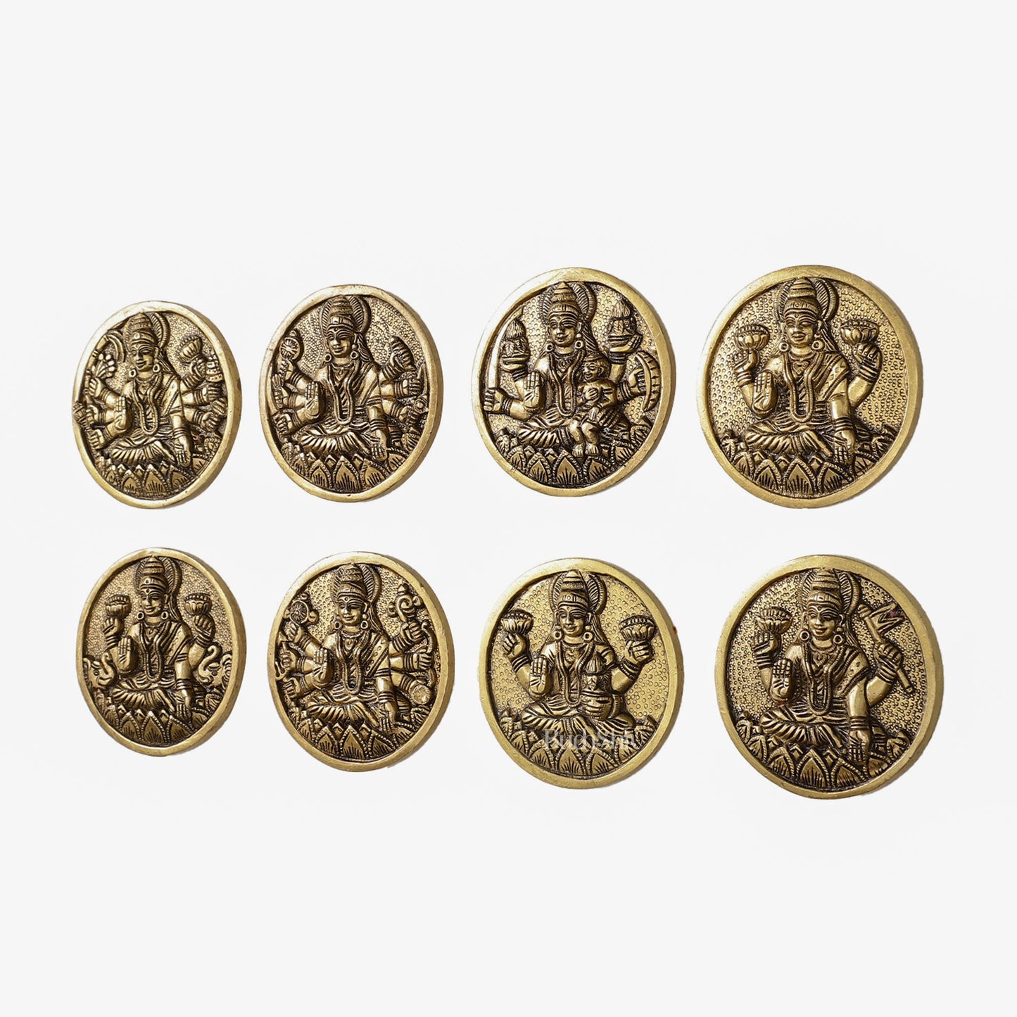 Brass Superfine Ashtalakshmi Round Wall Hangings Set - 4x4 inch - Budhshiv.com