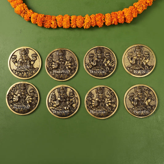 Brass Superfine Ashtalakshmi Round Wall Hangings Set - 4x4 inch - Budhshiv.com