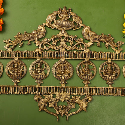 Brass Superfine Ashtalakshmi with elephants Wall Hanging Panel 30" - Budhshiv.com