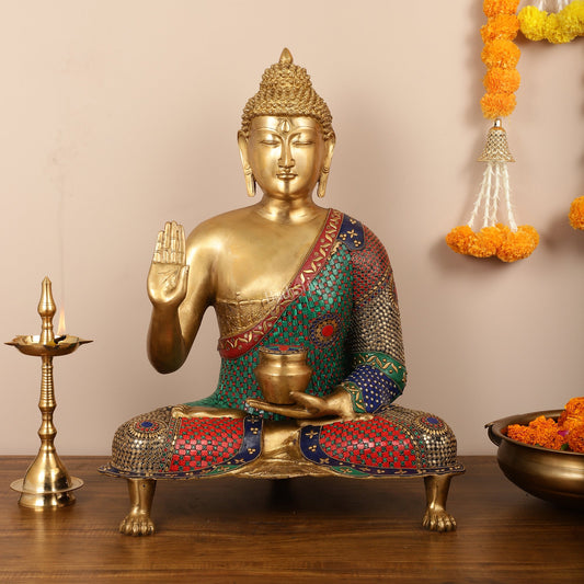 Brass Superfine Buddha Statue with Meenakari - 26 Inch - Budhshiv.com