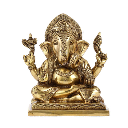 Brass Superfine Dagdusheth Ganapati Idol | Height 8.5 inch - Budhshiv.com