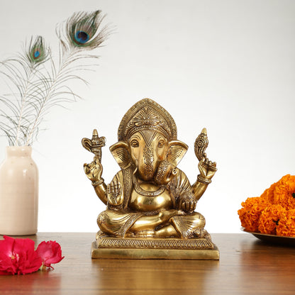 Brass Superfine Dagdusheth Ganapati Idol | Height 8.5 inch - Budhshiv.com