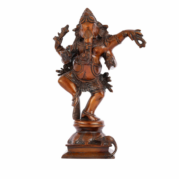Brass Superfine Dancing Ganesha Statue - 12.5" Antique Bronze Finish - Budhshiv.com