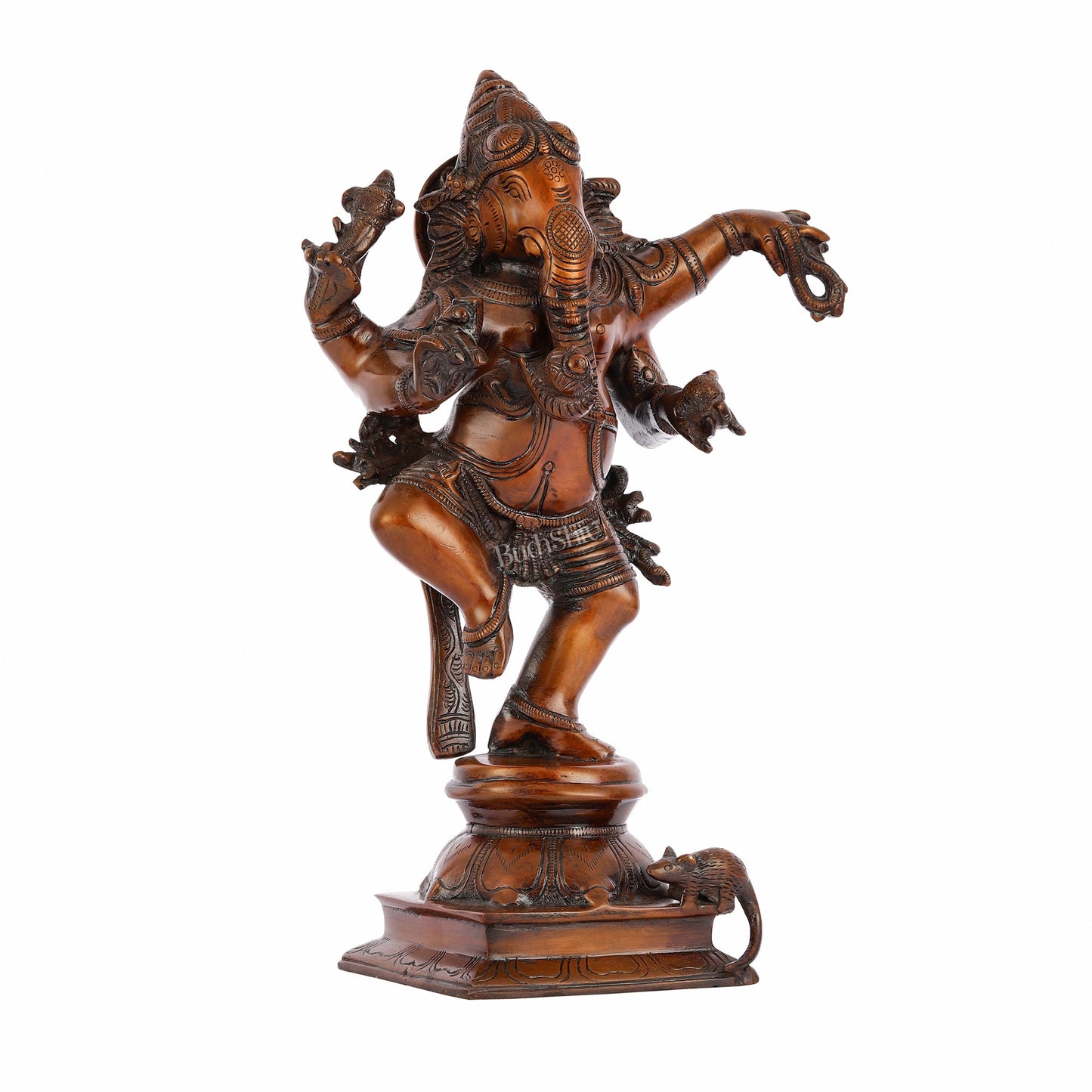 Brass Superfine Dancing Ganesha Statue - 12.5" Antique Bronze Finish - Budhshiv.com