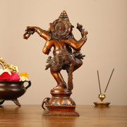 Brass Superfine Dancing Ganesha Statue - 12.5" Antique Bronze Finish - Budhshiv.com