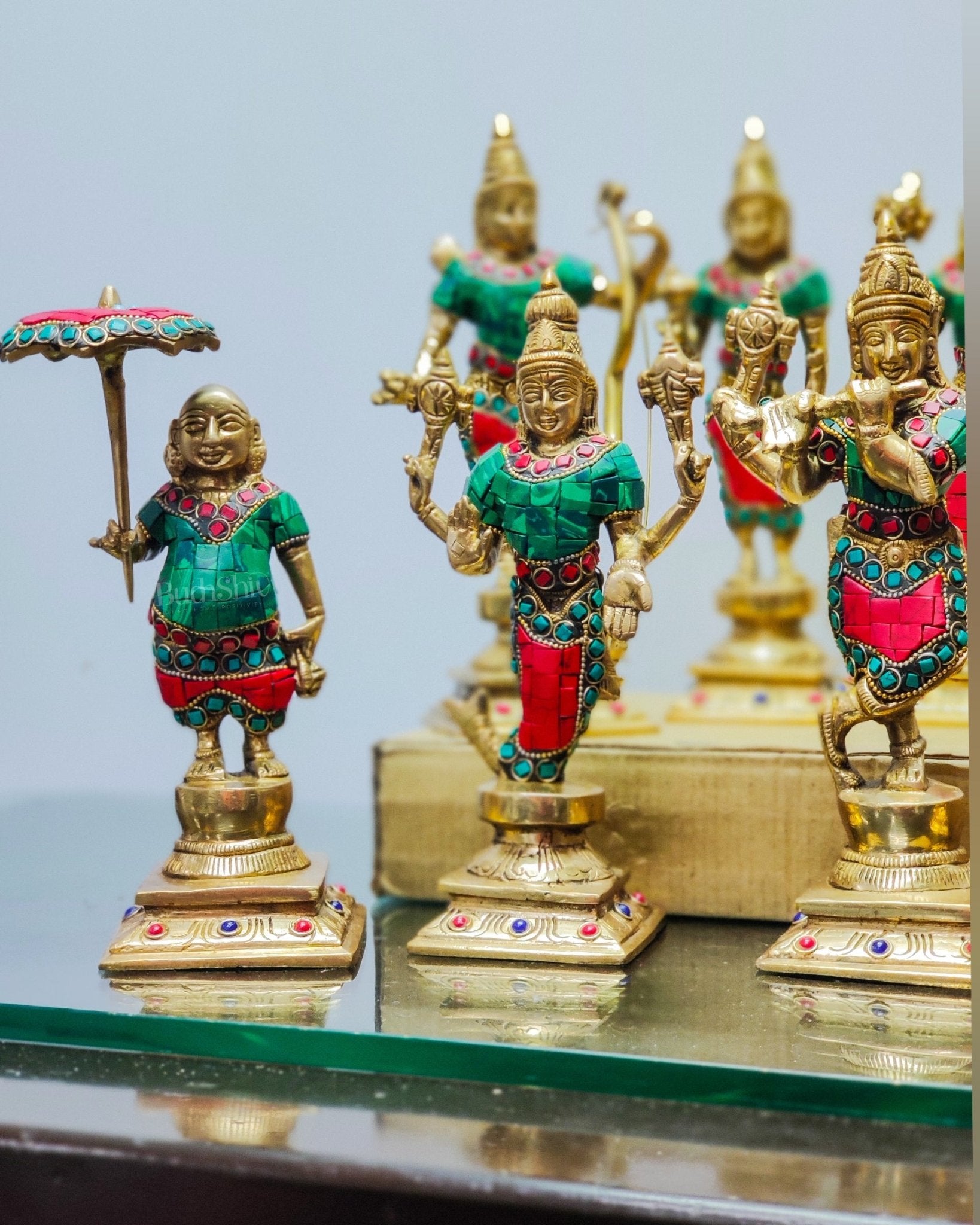 Brass Superfine Dashavatar Idols with stonework 10" - Budhshiv.com