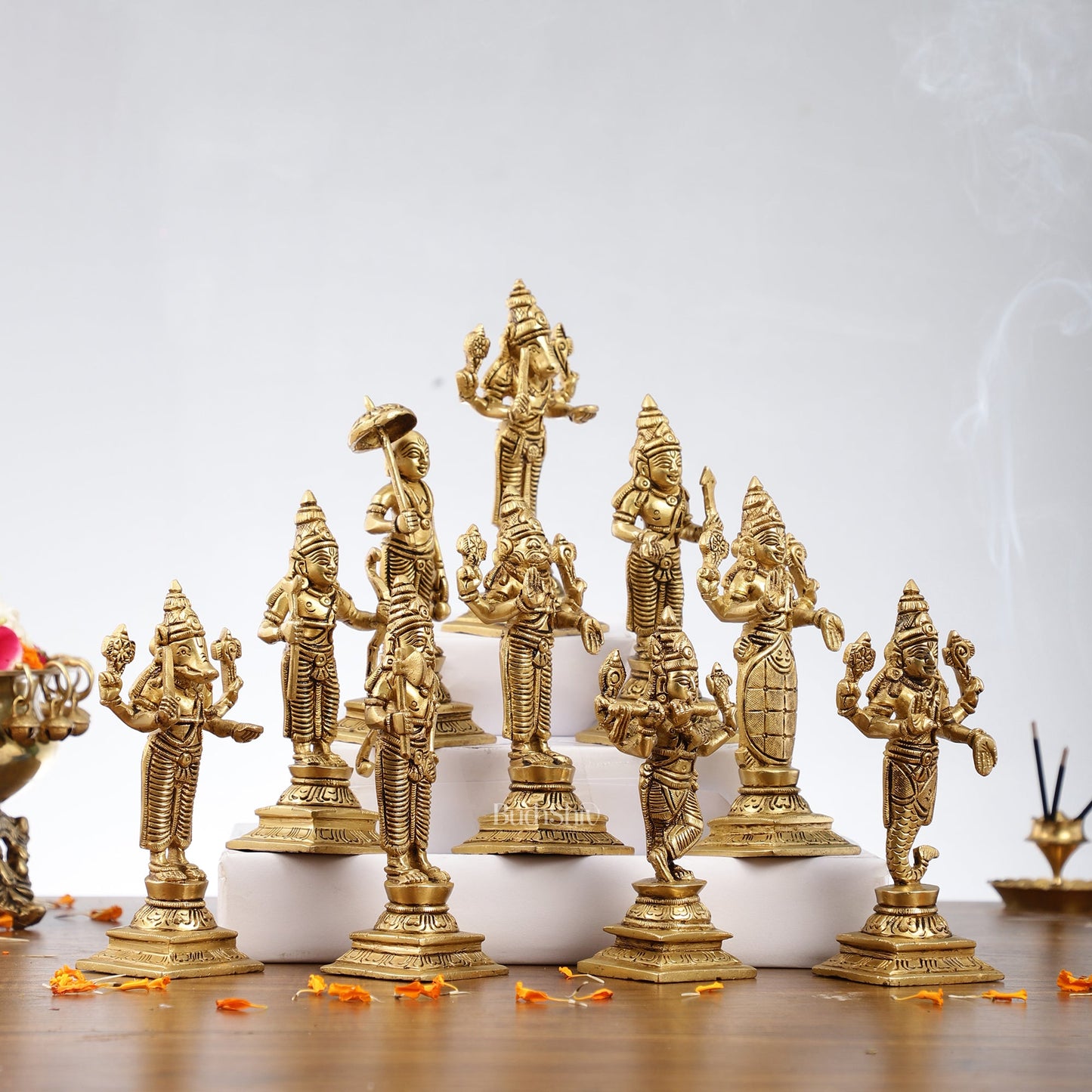 Brass Superfine Dashavataram set 6" Vishnu Dashavatar idols - Budhshiv.com