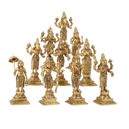 Brass Superfine Dashavataram set 6" Vishnu Dashavatar idols - Budhshiv.com