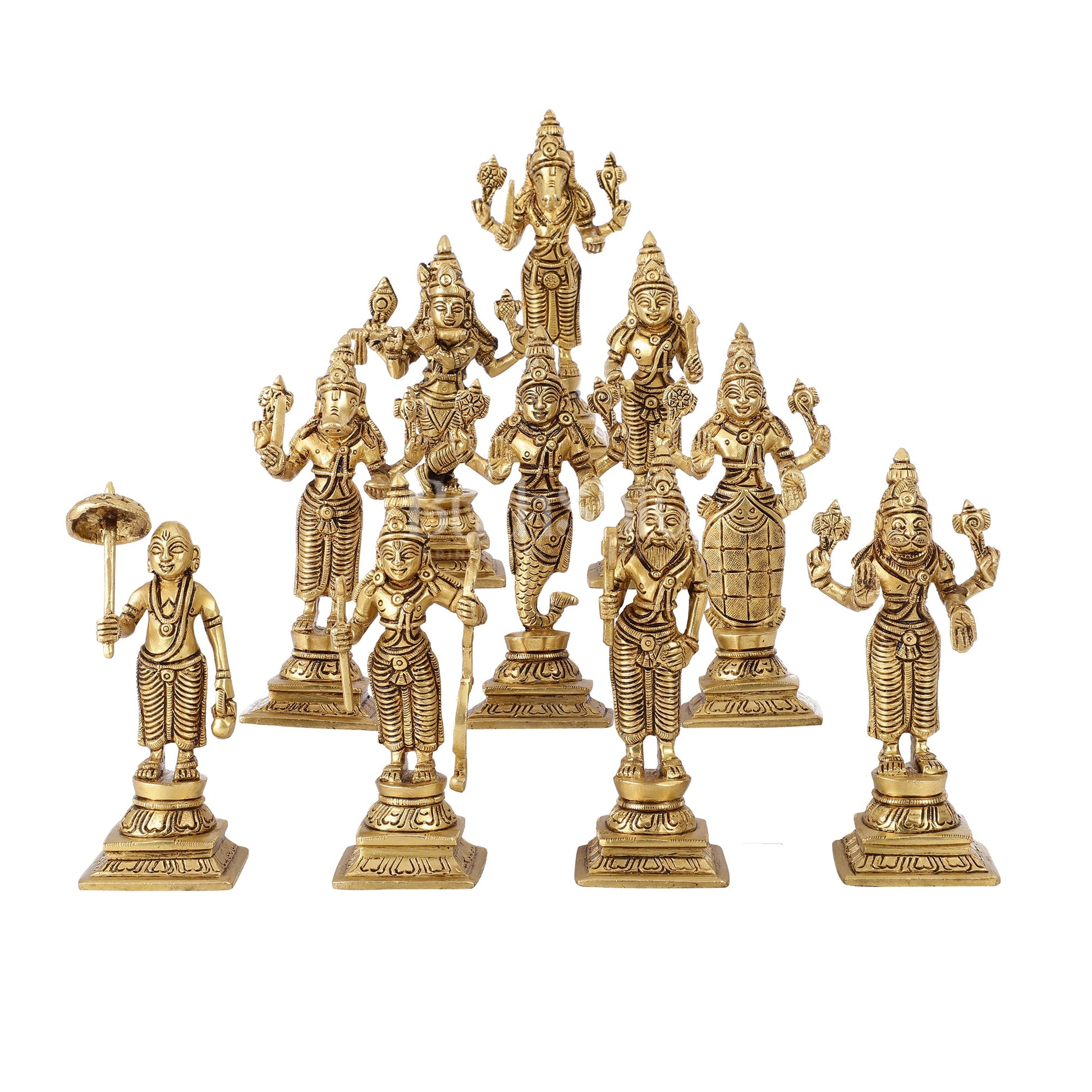 Brass Superfine Dashavataram set 6" Vishnu Dashavatar idols - Budhshiv.com