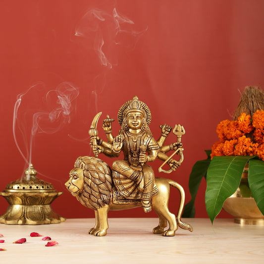 Brass Superfine Durga ma statue 8.5" - Budhshiv.com