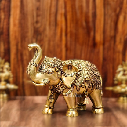 Brass Superfine Elephant with trunk up statue 12" - Budhshiv.com