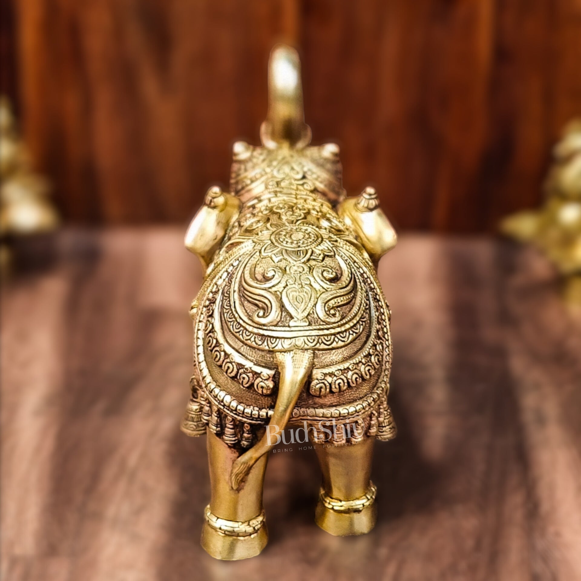 Brass Superfine Elephant with trunk up statue 12" - Budhshiv.com