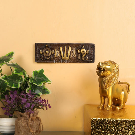 Brass Superfine Engraved Shankh Chakra and Namah Wall Hanging Plate | Tirupati Balaji - Budhshiv.com