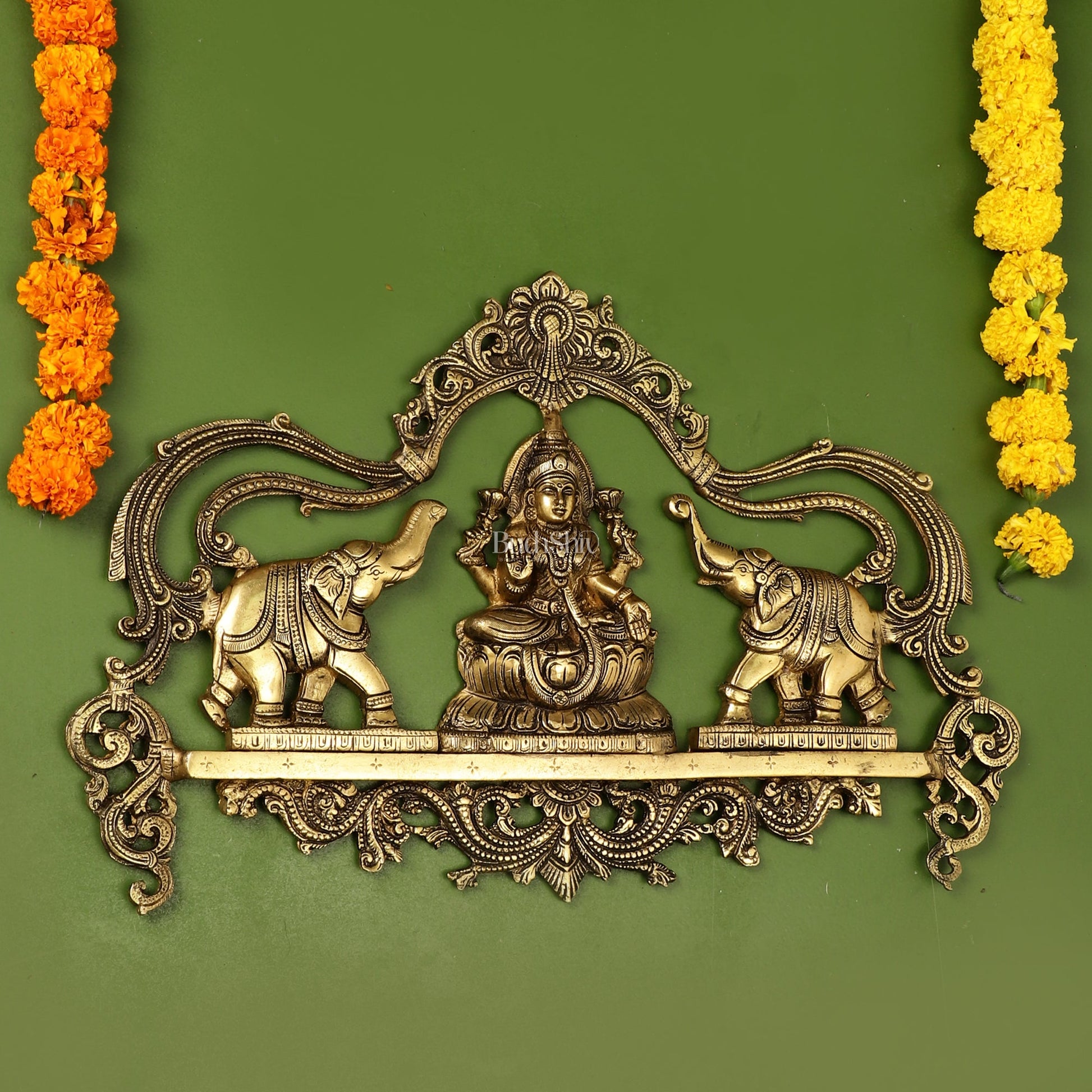 Brass Superfine Gajalakshmi Wall Hanging - 11.5 x18 inch - Budhshiv.com