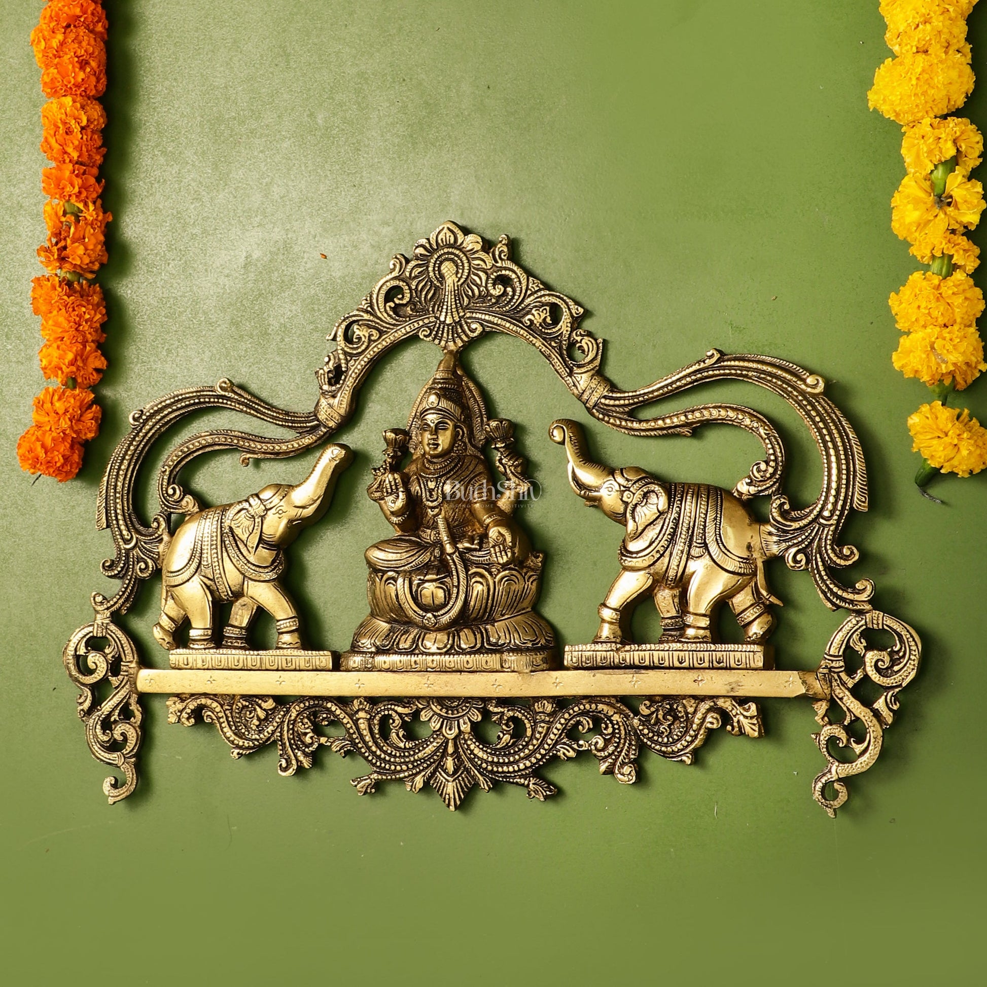 Brass Superfine Gajalakshmi Wall Hanging - 11.5 x18 inch - Budhshiv.com