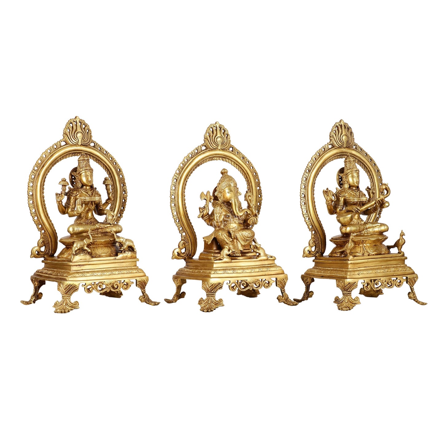 Brass Superfine Ganesh, Lakshmi, and Saraswati Idol Set 15 - Budhshiv.com