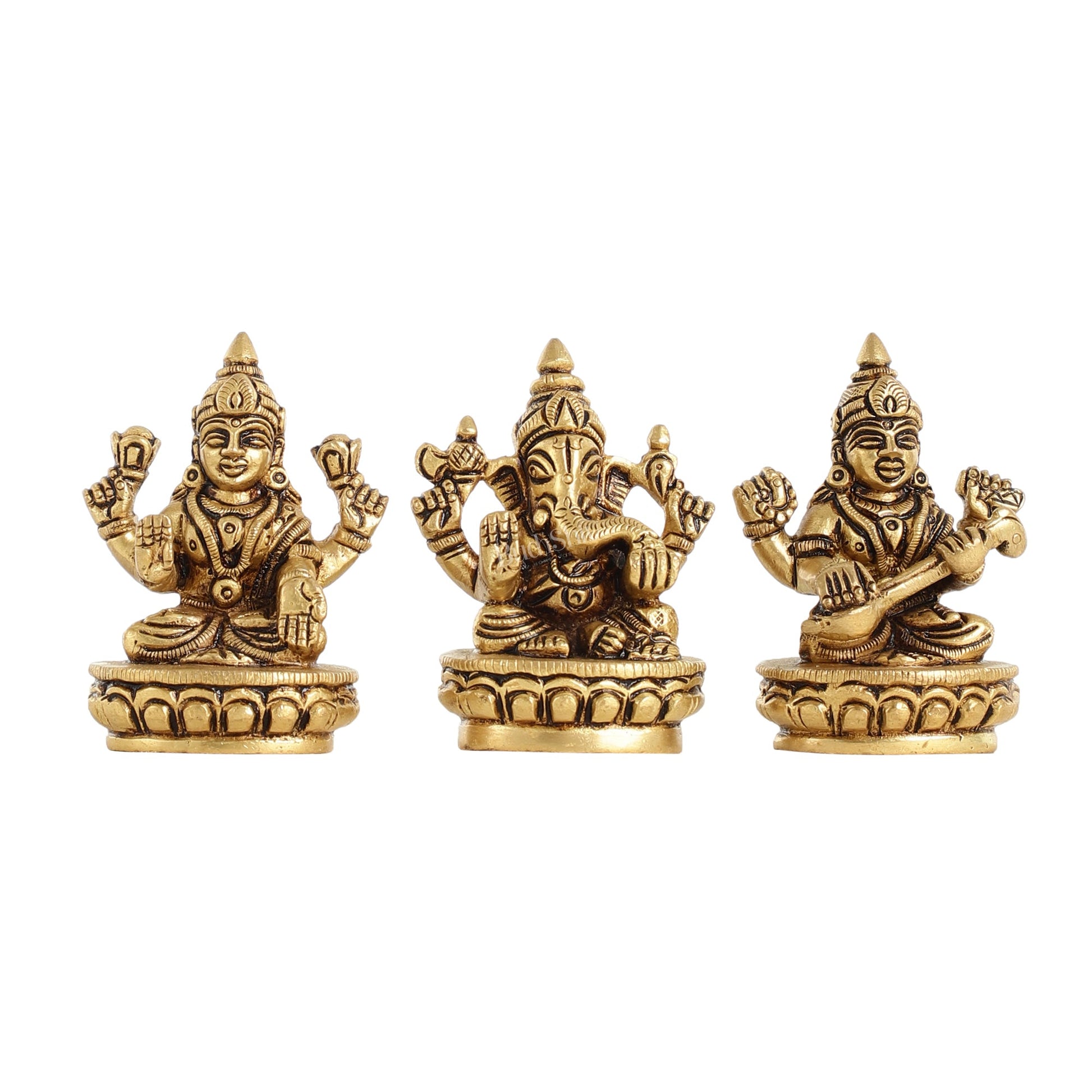Brass Superfine Ganesh Lakshmi Saraswati Idol Set - 3-inch - Budhshiv.com