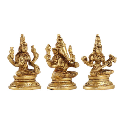 Brass Superfine Ganesh, Lakshmi, Saraswati Idols 3 inch - Budhshiv.com