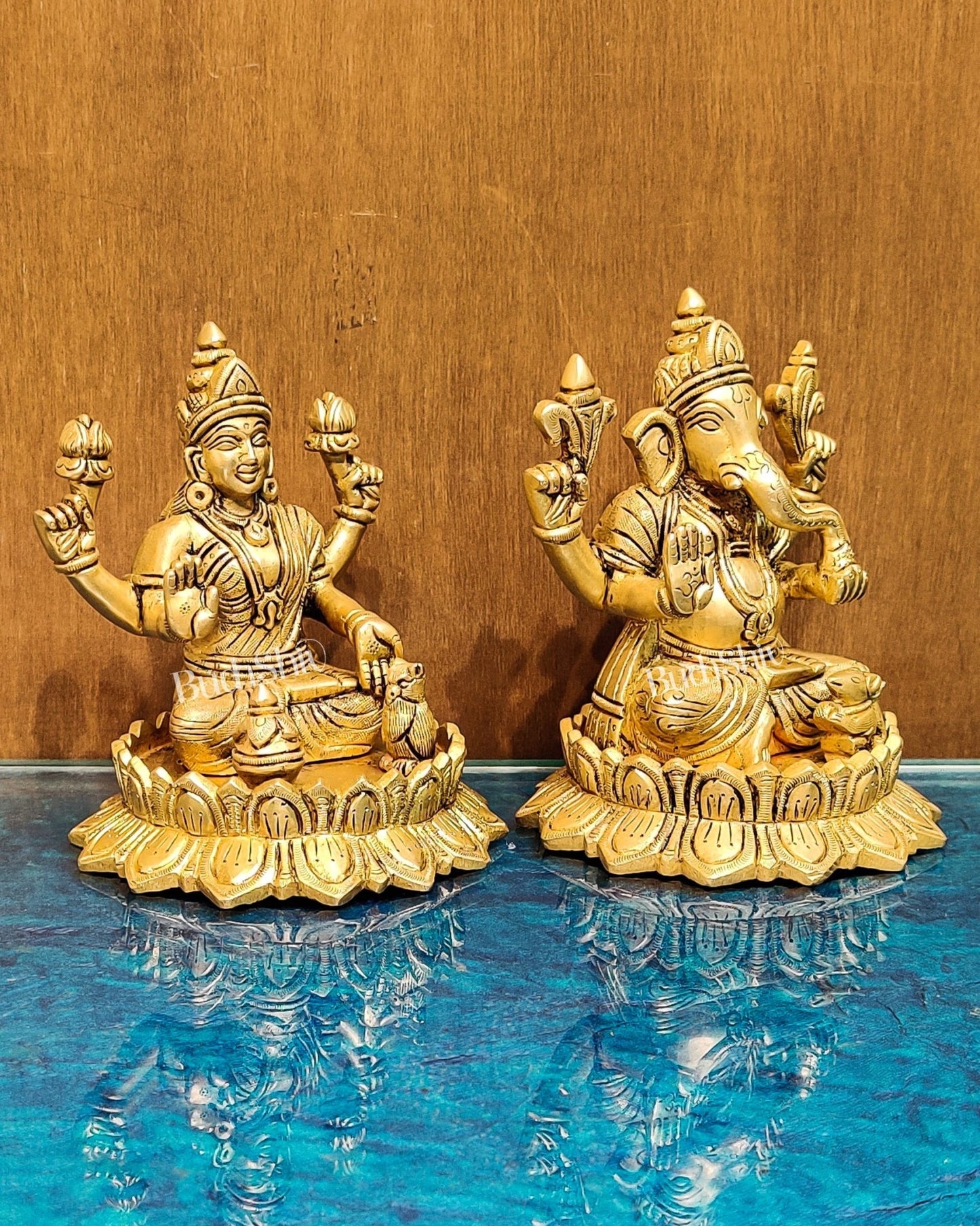 Brass Superfine Ganesha and Lakshmi idols 6" - Budhshiv.com