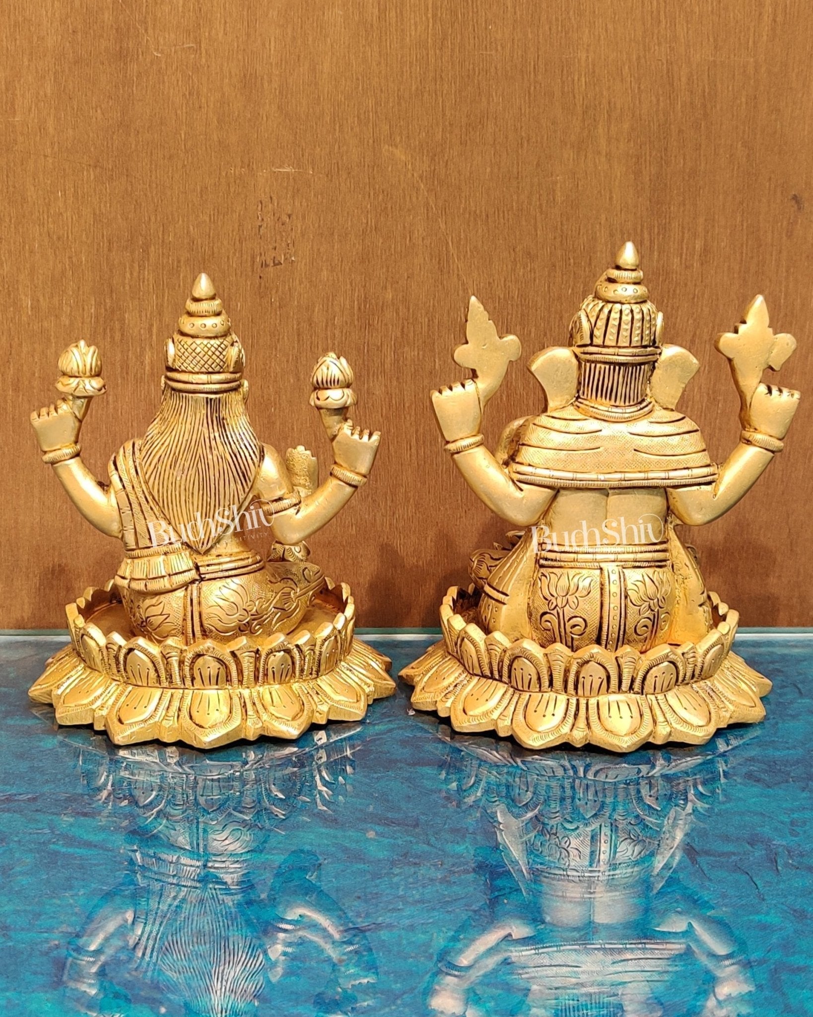 Brass Superfine Ganesha and Lakshmi idols 6" - Budhshiv.com