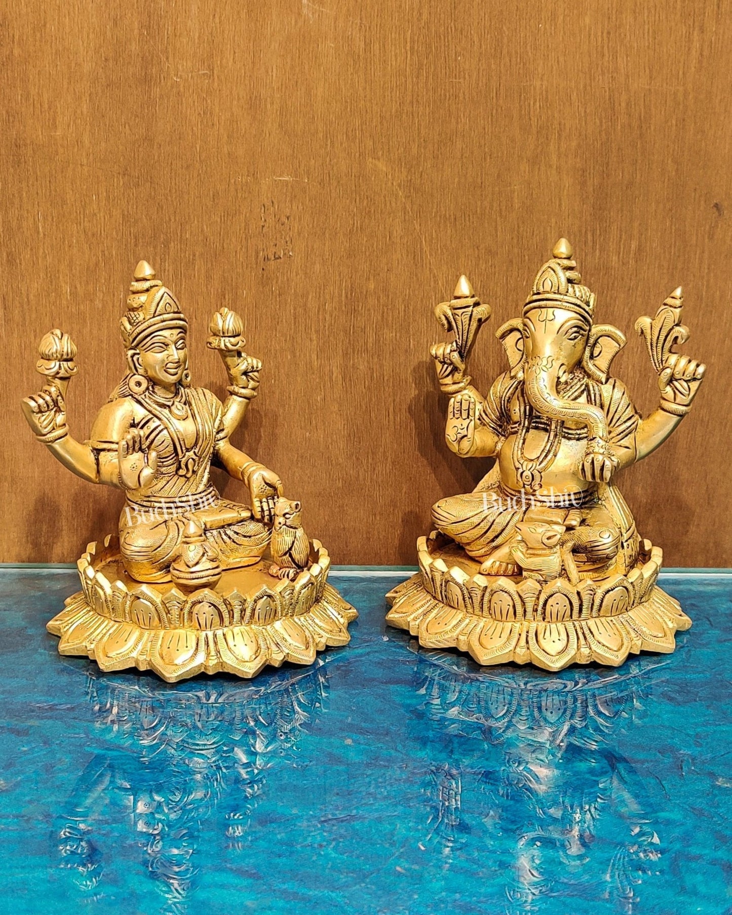 Brass Superfine Ganesha and Lakshmi idols 6" - Budhshiv.com