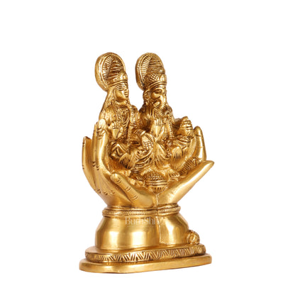 Brass Superfine Ganesha and Lakshmi Seated 5" - Budhshiv.com