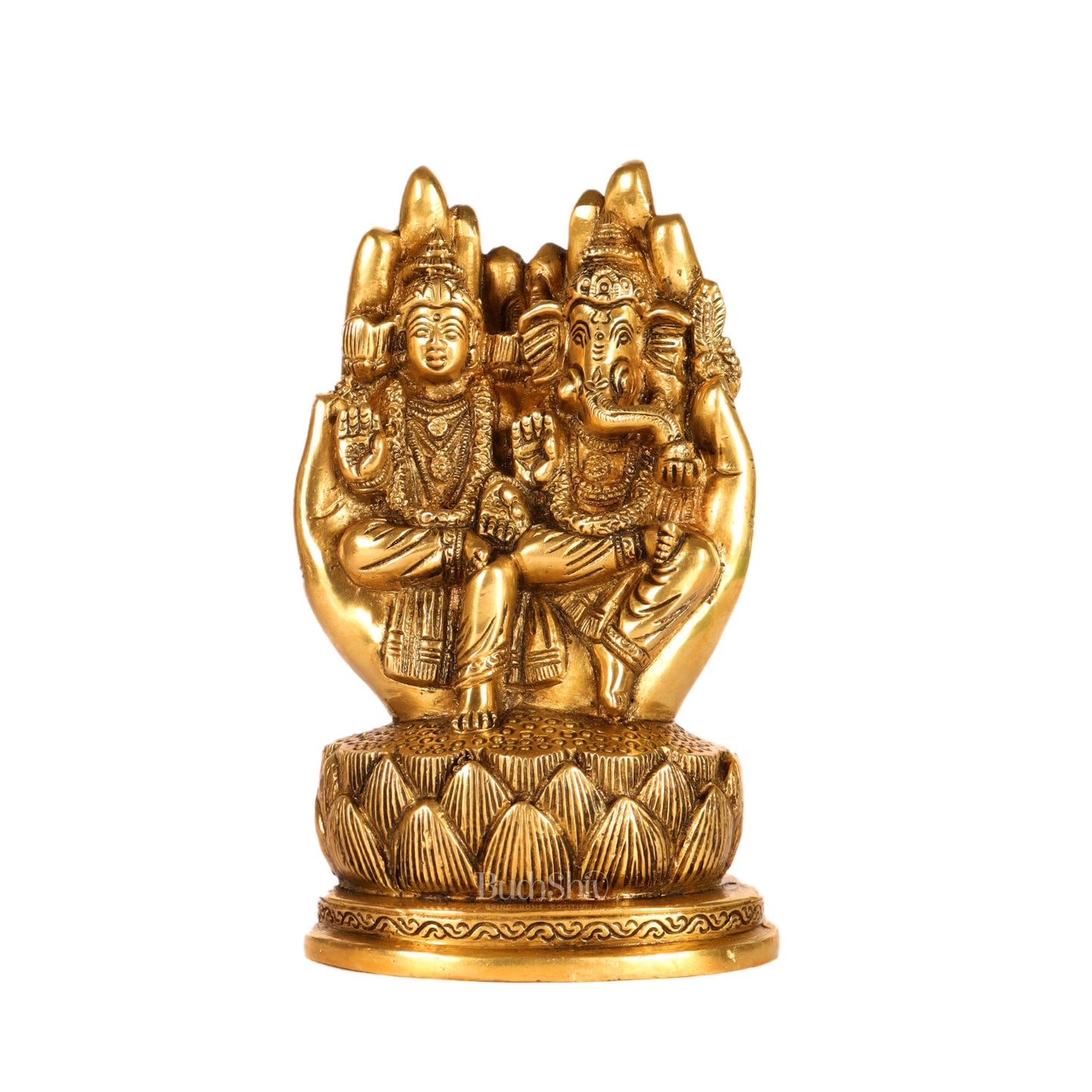 Brass Superfine Ganesha and Lakshmi Seated 6.5" - Budhshiv.com