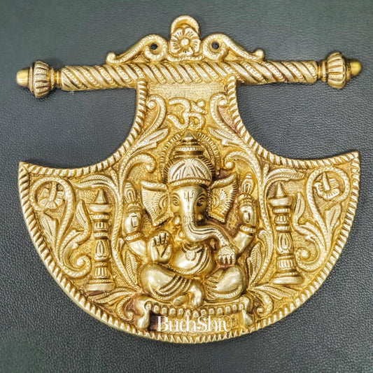 Brass Superfine Ganesha Antique Style Wall Hanging - 10 inches - Budhshiv.com