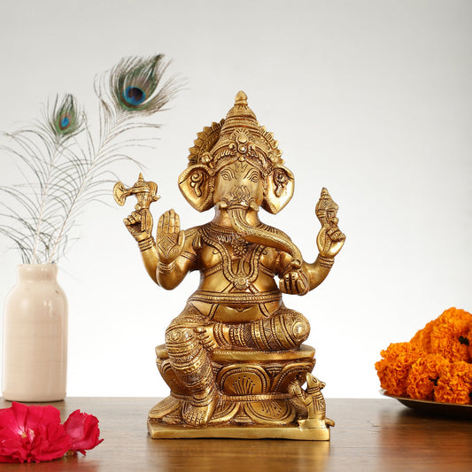 Brass Superfine Ganesha Idol - 12" Height - Budhshiv.com