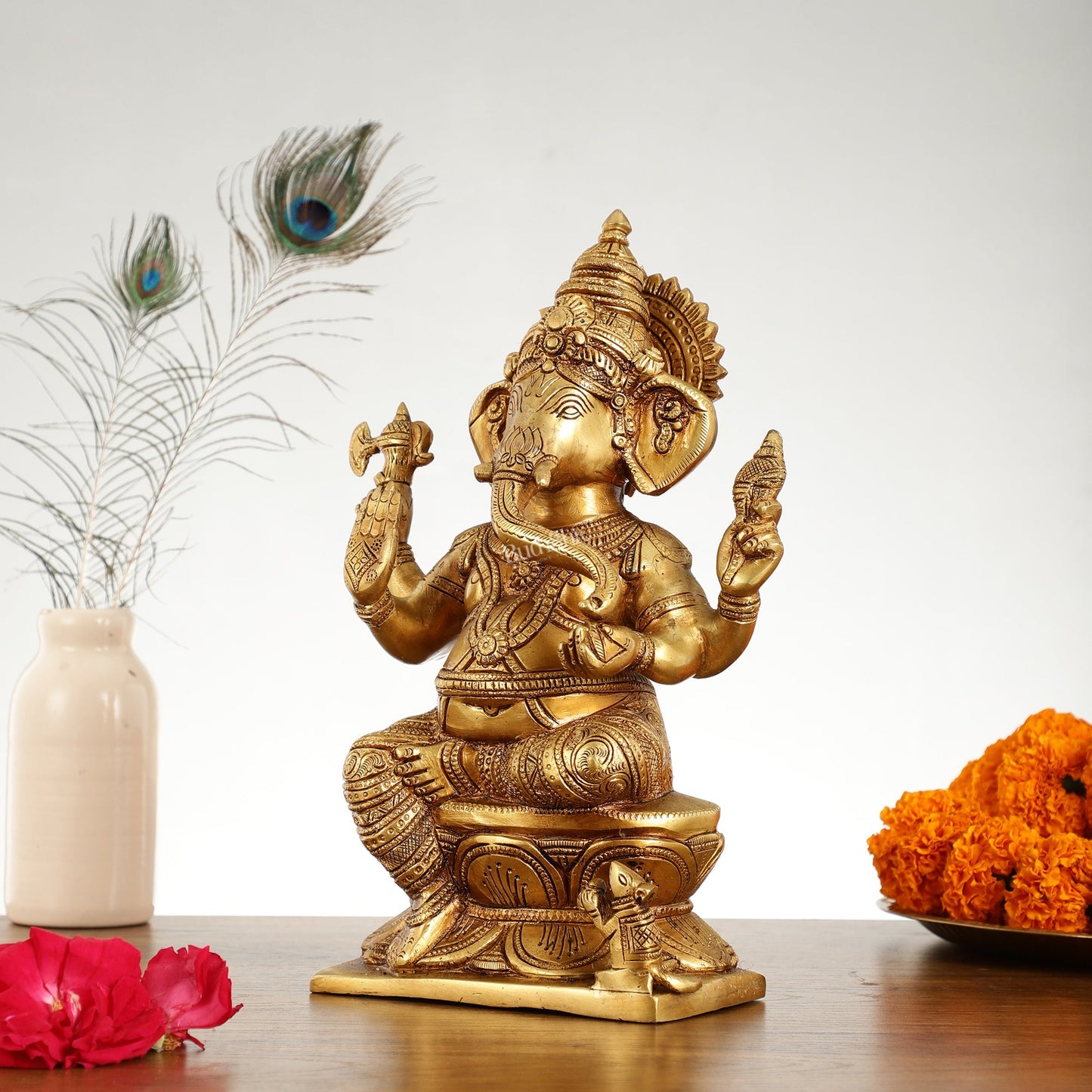 Brass Superfine Ganesha Idol - 12" Height - Budhshiv.com