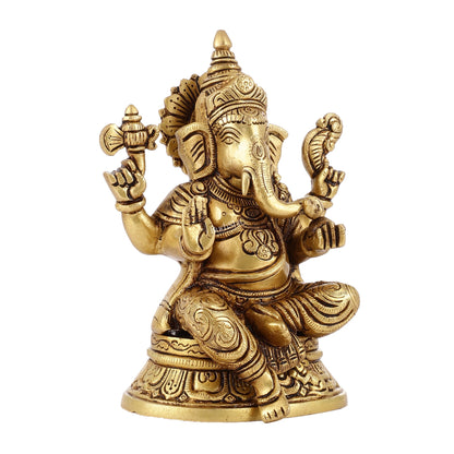 Brass Superfine Ganesha idol 8" antique gold - Budhshiv.com