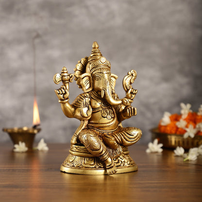 Brass Superfine Ganesha idol 8" antique gold - Budhshiv.com