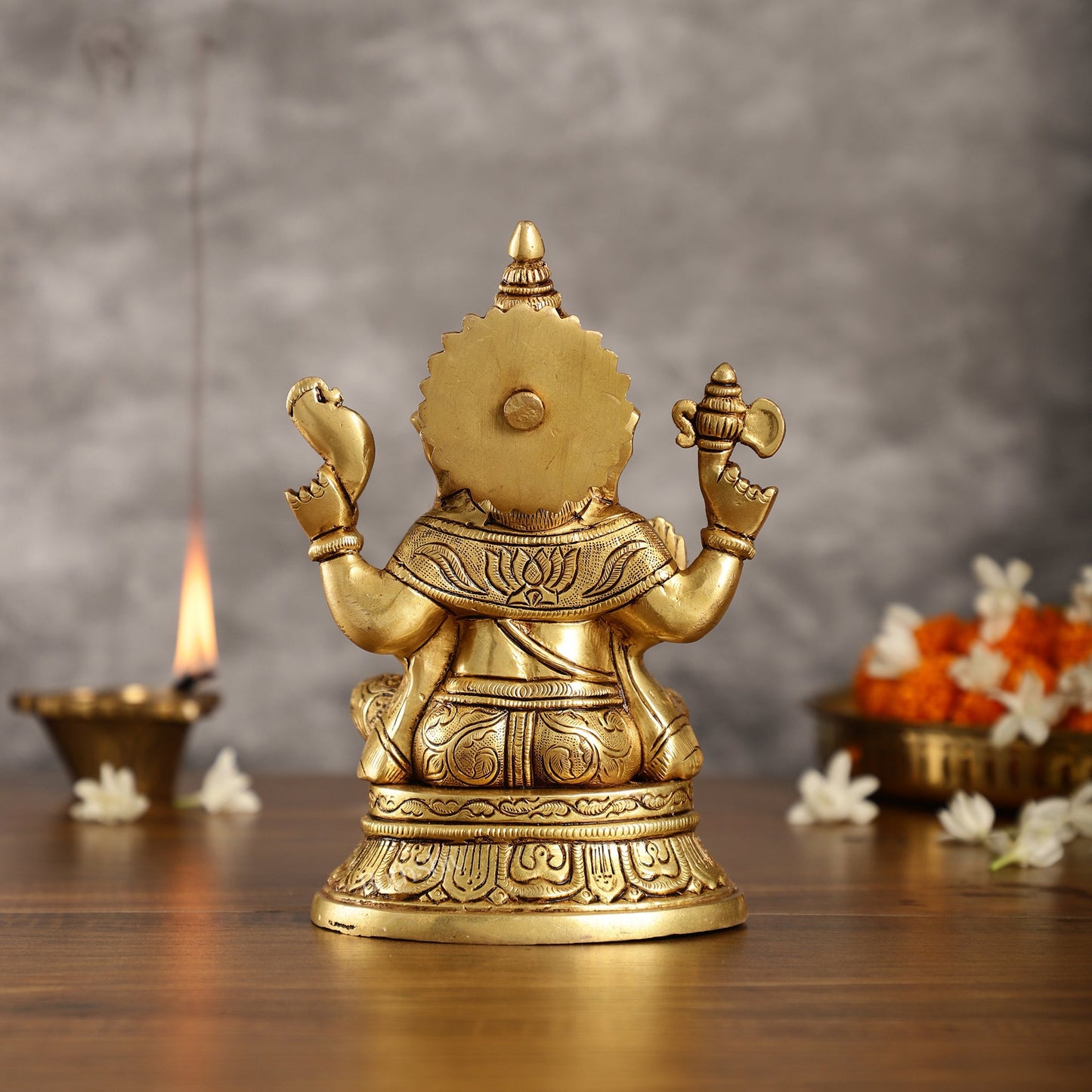 Brass Superfine Ganesha idol 8" antique gold - Budhshiv.com