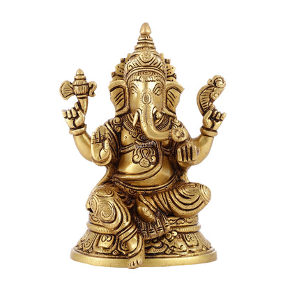 Brass Superfine Ganesha idol 8" antique gold - Budhshiv.com