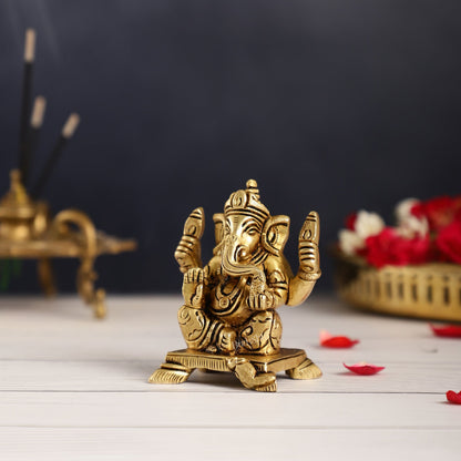 Brass Superfine Ganesha Idol | Height 3.5 inch - Budhshiv.com