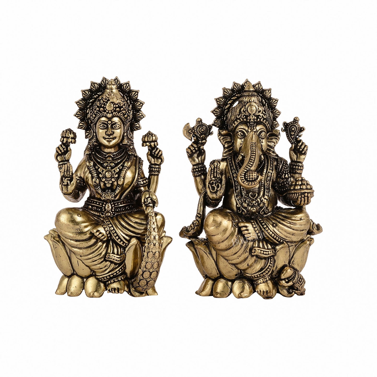 Brass Superfine Ganesha Lakshmi Idols - 3" Height | Intricate Lightweight Duo - Budhshiv.com