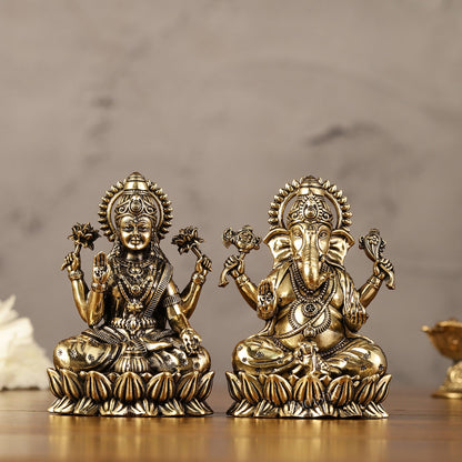 Brass Superfine Ganesha Lakshmi Idols - 3.5" Height | Intricate Lightweight Duo - Budhshiv.com