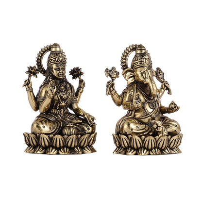 Brass Superfine Ganesha Lakshmi Idols - 3.5" Height | Intricate Lightweight Duo - Budhshiv.com