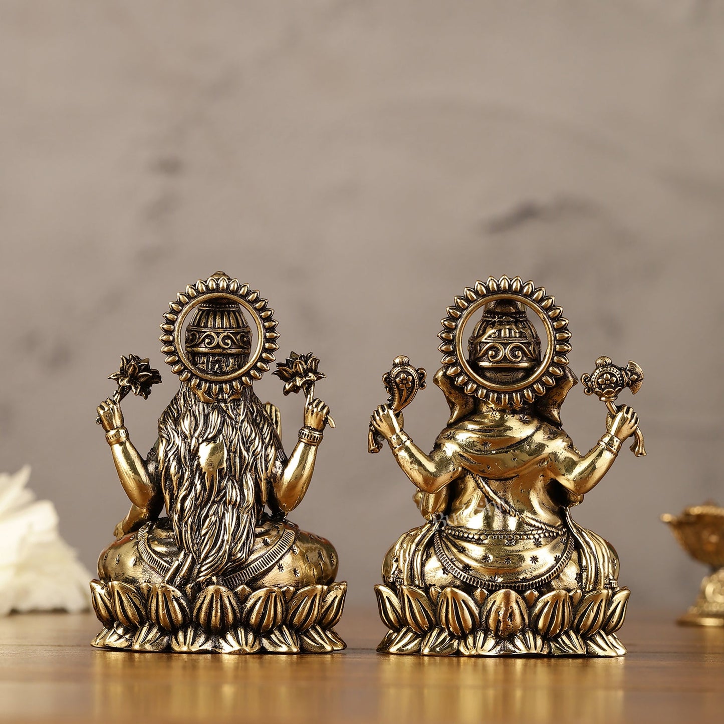 Brass Superfine Ganesha Lakshmi Idols - 3.5" Height | Intricate Lightweight Duo - Budhshiv.com