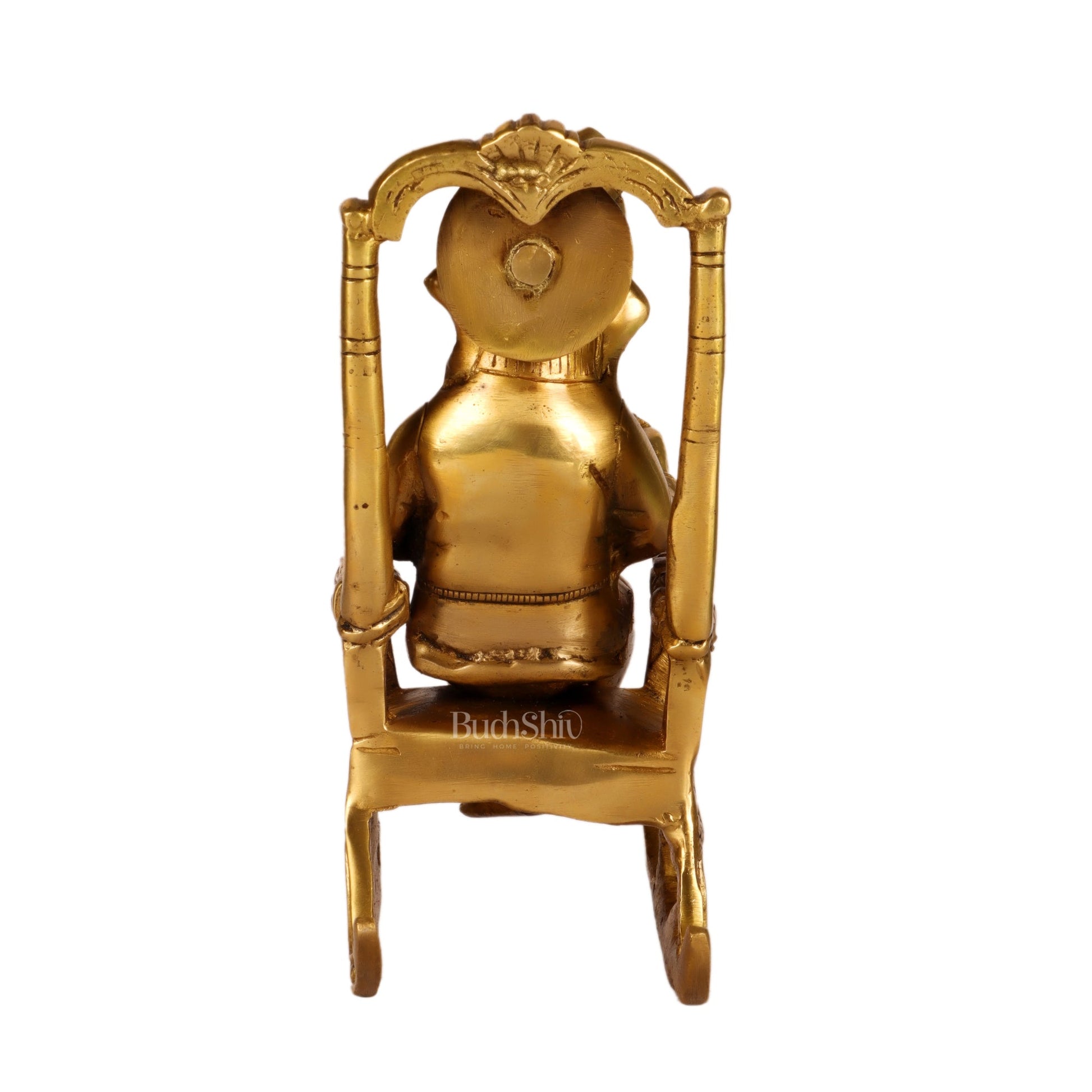 Brass superfine Ganesha on rocking chair 7" - Budhshiv.com