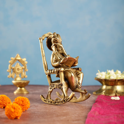 Brass superfine Ganesha on rocking chair 7" - Budhshiv.com