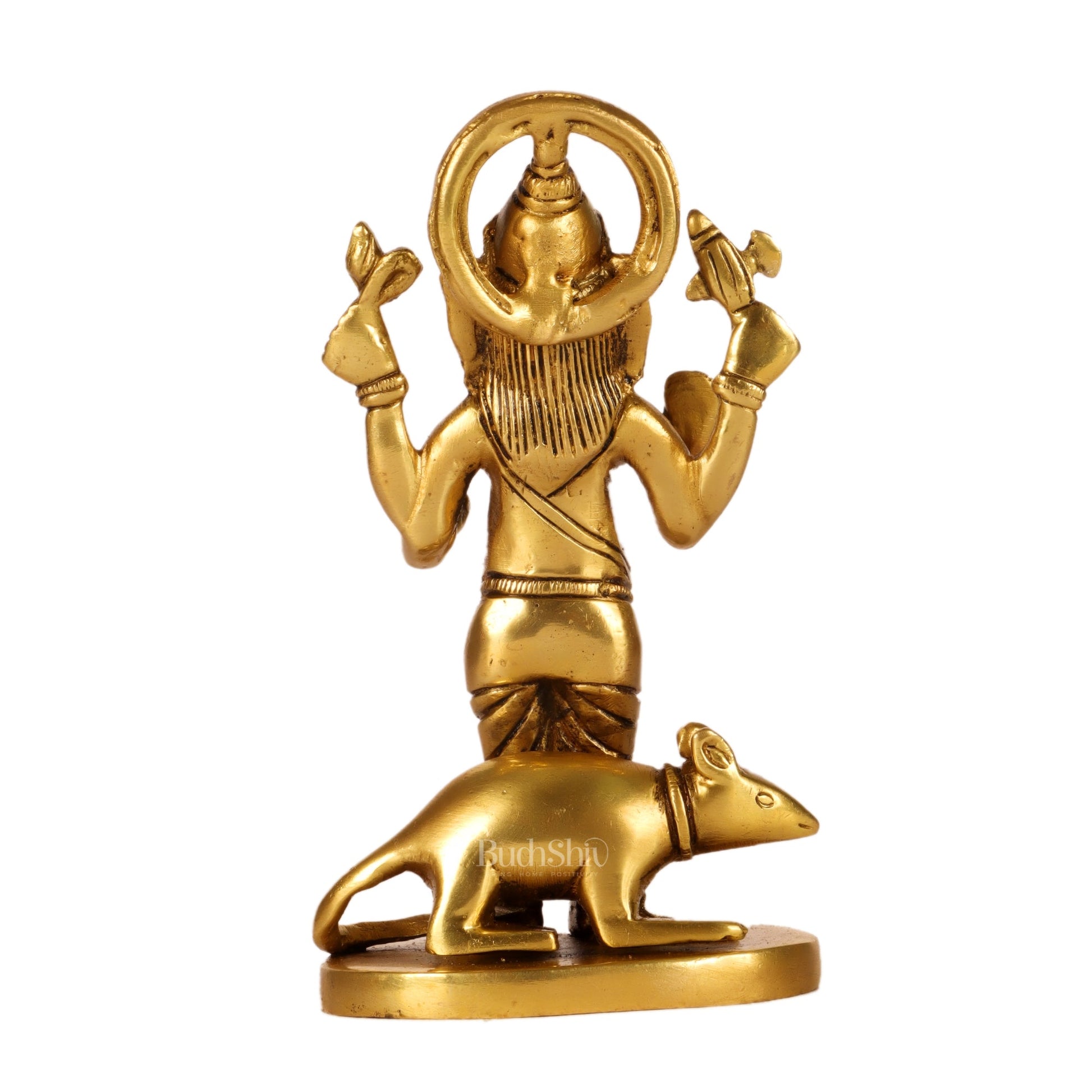 Brass Superfine Ganesha standing with mouse 5" - Budhshiv.com