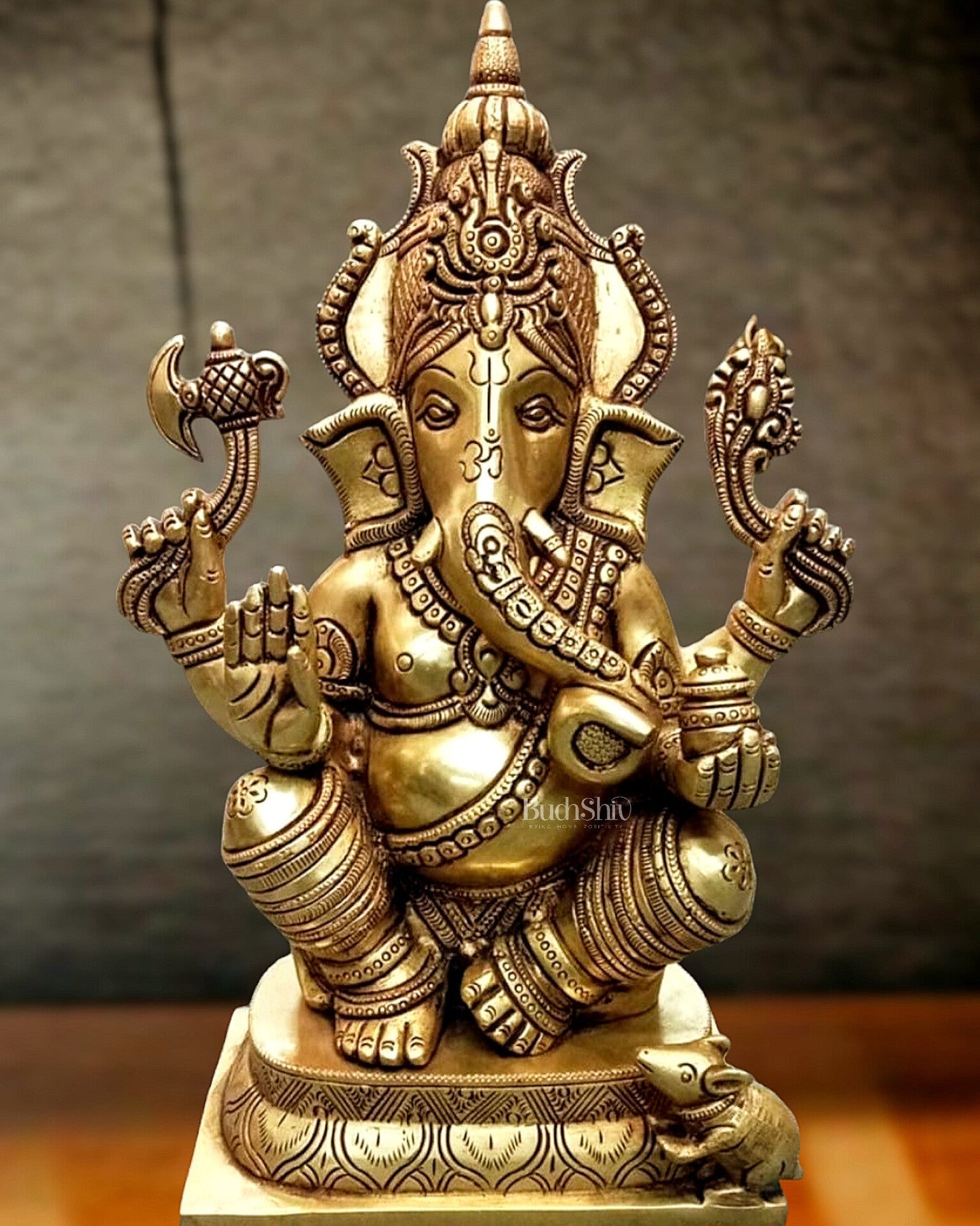 Brass Superfine Ganesha statue 12 inch - Budhshiv.com