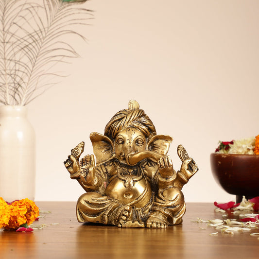 Brass Superfine Ganesha statue 7.5 inch - Budhshiv.com