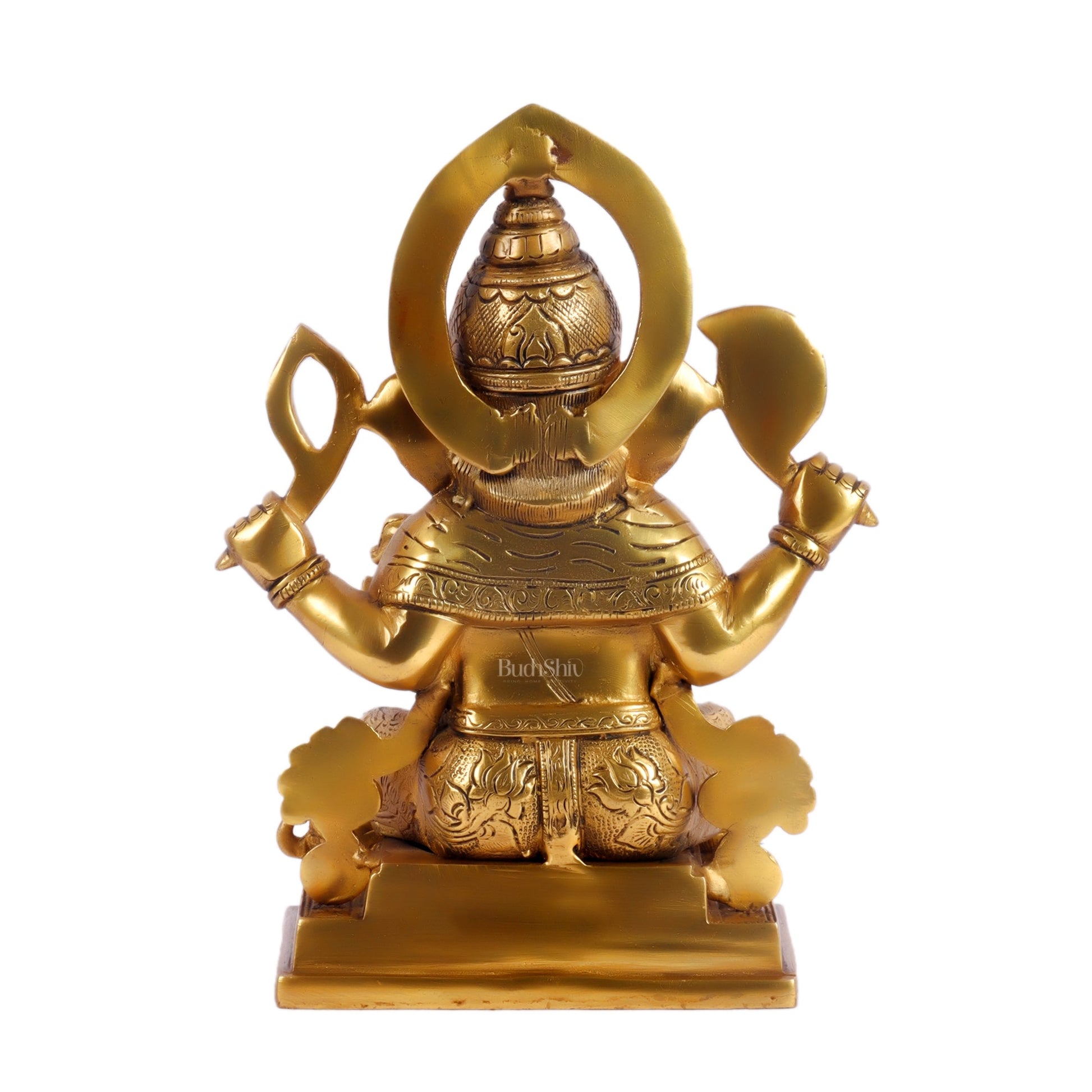 Brass Superfine Ganesha Statue with Kalash and Mouse 10 inch - Budhshiv.com