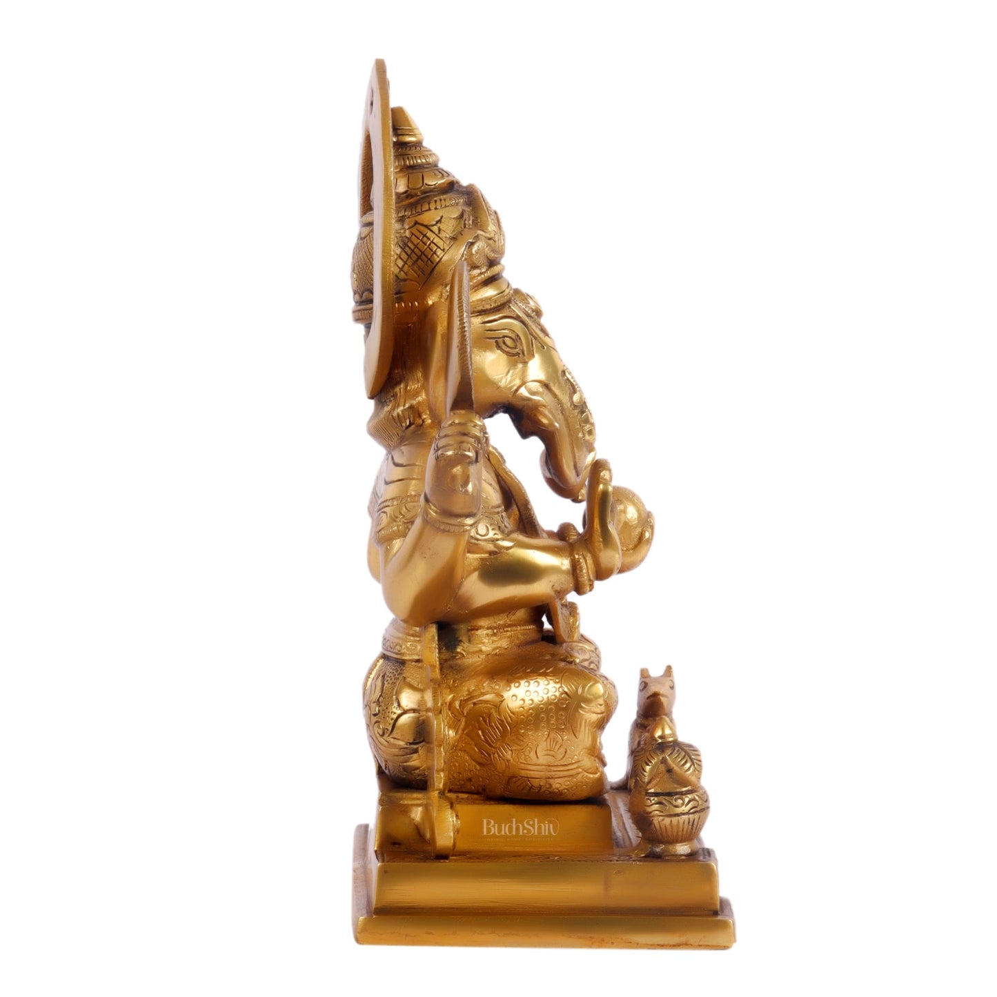 Brass Superfine Ganesha Statue with Kalash and Mouse 10 inch - Budhshiv.com